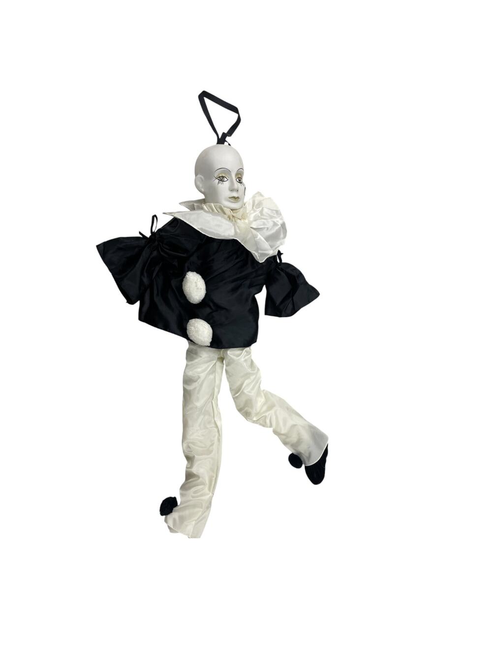 Pierrot 1980's Sad French Clown Doll Black And White Outfit Porcelain 18" Tall
